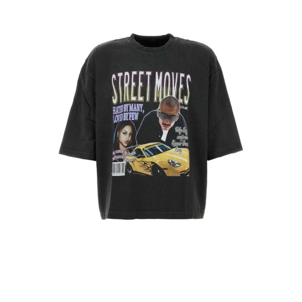 Willy Chavarria Men Black Cotton Oversize Street Moves T-Shirt